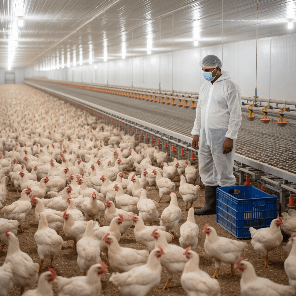 Aerial view of commercial poultry houses on a Sri Lankan farm